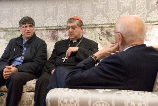 Il Presidente Giorgio Napolitano nel corso dell'incontro con don Maurizio Patriciello, parroco di Caivano e il Cardinale Crescenzio Sepe