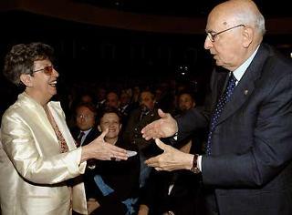 L'incontro del Presidente Giorgio Napolitano con la Signora Elisa Dorso, figlia di Guido, in occasione del Convegno commemorativo.