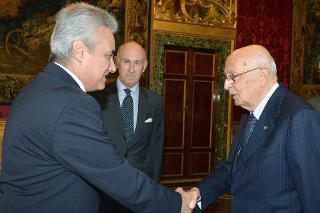 Il Presidente Giorgio Napolitano con il Signor Marin Raykov, nuovo Ambasciatore della Repubblica di Bulgaria, in occasione della presentazione delle Lettere Credenziali