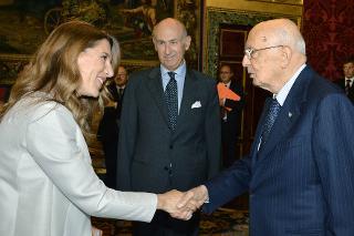 Il Presidente Giorgio Napolitano con la Signora Vanessa Frazier, nuovo Ambasciatore della Repubblica di Malta, in occasione della presentazione delle Lettere Credenziali