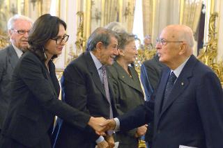 Il Presidente Giorgio Napolitano nel corso dell'incontro con il Comitato promotore delle celebrazioni dell'anniversario dell'approvazione del &quot;Progetto Spinelli&quot; dal Parlamento Europeo