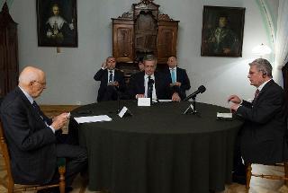 Il Presidente Giorgio Napolitano nel corso dell'incontro con il Presidente della Polonia Bronislaw Komorowski e il Presidente della Repubblica Federale di Germania Joachim Gauck