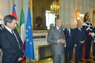 Il Presidente Giorgio Napolitano durante il suo intervento in occasione dell'incontro con una rappresentanza degli Istituti di formazione del Corpo Forestale dello Stato per il 191° anniversario di fondazione