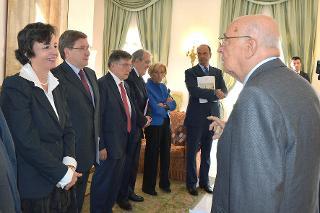 Il Presidente Giorgio Napolitano durante l'incontro con i membri del Governo in occasione del prossimo Consiglio Europeo