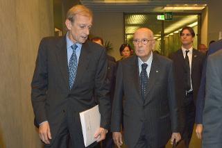 Il Presidente Giorgio Napolitano con il Presidente dell'Associazione Nazionale Comuni d'Italia On. Dott. Piero Fassino in occasione della XXX Assemblea Annuale dell'ANCI
