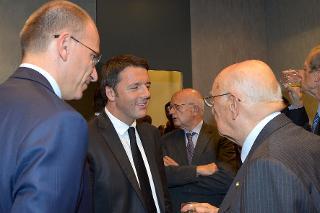 Il Presidente Giorgio Napolitano con Enrico Letta, Presidente del Consiglio dei ministri e Matteo Renzi, Sindaco di Firenze in occasione della XXX Assemblea Annuale dell'ANCI