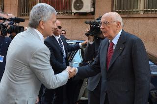 Il Presidente Giorgio Napolitano accolto dal Presidente della Regione Puglia Nichi Vendola, in occasione dell'inaugurazione del restaurato Palazzo ex Enel