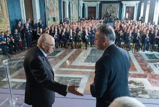 Il Presidente Giorgio Napolitano con il Ministro della Difesa Mario Mauro, al termine della celebrazione del Giorno dell'Unità Nazionale e Giornata delle Forze Armate