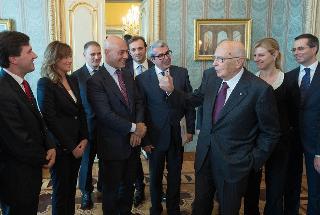 Il Presidente Giorgio Napolitano saluta Guglielmo Vaccaro, Raffaello Vignali e una delegazione dell'Intergruppo Parlamentare per la Sussidarietà