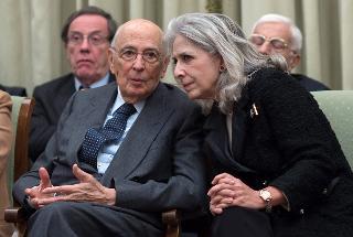 Il Presidente Giorgio Napolitano con Paola Severini Melograni, in occasione del convegno dal titolo &quot;Piero Melograni. Ricordo a un anno dalla scomparsa&quot;