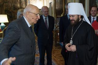 Il Presidente Giorgio Napolitano accoglie il Metropolita Ilarion di Volokolamsk, Presidente del Dipartimento per le Relazioni Esterne del Patriarcato di Mosca