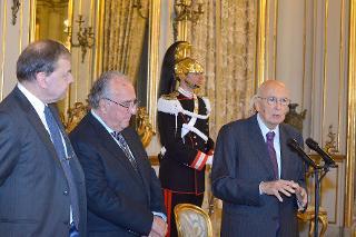 Il Presidente Giorgio Napolitano durante il suo intervento in occasione della cerimonia di consegna di &quot;Nature Awards for Mentoring in Science - Italy 2013&quot;