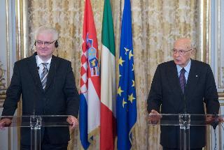 Il Presidente Giorgio Napolitano e il Presidente della Repubblica di Croazia Ivo Josipovic nel corso dell'incontro con la stampa