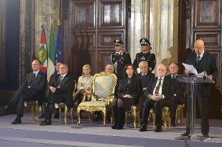 Il Presidente Giorgio Napolitano durante il suo intervento in occasione della cerimonia per lo scambio degli auguri con i rappresentanti delle istituzioni, delle forze politiche e della società civile