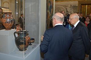 Il Presidente Giorgio Napolitano all'inaugurazione della Mostra &quot;La memoria ritrovata. Tesori recuperati dall'Arma dei Carabinieri&quot;