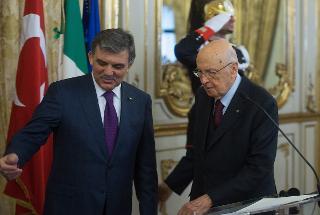 Il Presidente Giorgio Napolitano e il Presidente della Repubblica di Turchia Abdullah Gül al termine delle dichiarazioni alla stampa