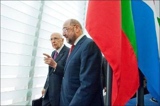 Il Presidente Giorgio Napolitano e Martin Schulz al Parlamento Europeo