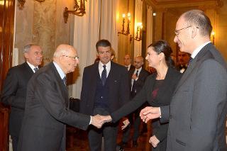 Il Presidente Giorgio Napolitano con il Presidente della Camera dei Deputani On. Laura Boldrini in occasione della celebrazione del &quot;Giorno del Ricordo&quot;