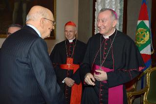 Il Presidente Giorgio Napolitano con il Segretario di Stato della Santa Sede S.Em. Rev.ma Mons. Pietro Parolin, in occasione della ricorrenza della firma dei Patti Lateranensi e dell'Accordo di Revisione del Concordato