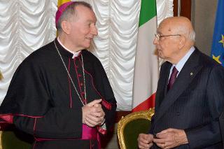 Il Presidente Giorgio Napolitano con il Segretario di Stato della Santa Sede S.Em. Rev.ma Mons. Pietro Parolin, in occasione della ricorrenza della firma dei Patti Lateranensi e dell'Accordo di Revisione del Concordato