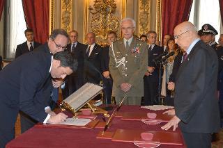 Il Presidente Giorgio Napolitano e il Presidente del Consiglio dei ministri Matteo Renzi nel corso del Giuramento