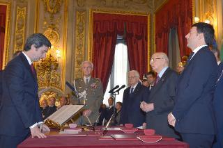 Il Presidente Giorgio Napolitano con Andrea Orlando, Ministro della Giustizia in occasione del Giuramento del Governo Renzi
