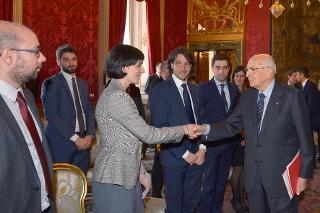Il Presidente Giorgio Napolitano durante l'incontro con una delegazione di ricercatori dell'Istituto Universitario Europeo di Firenze