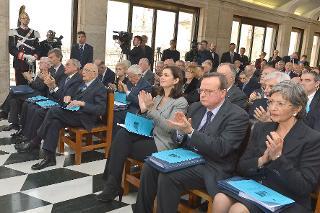 Il Presidente Giorgio Napolitano nel corso della riunione straordinaria per la presentazione della Relazione sulla giurisprudenza della Corte costituzionale