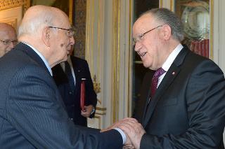 Il Presidente Giorgio Napolitano accoglie il Signor Mustapha Ben Jaafar, Presidente dell'Assemblea Costituente Tunisina al Quirinale