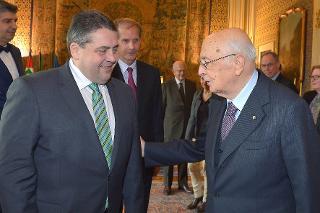 Il Presidente Giorgio Napolitano con il Sig. Sigmar Gabriel, Vice Cancelliere e Ministro dell'Economia e dell'Energia della Repubblica Federale di Germania
