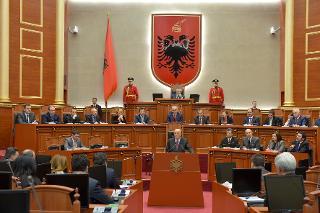 Il Presidente Giorgio Napolitano durante il suo intervento in Parlamento in occasione della Visita di Stato nella Repubblica d'Albania