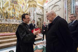 Il Presidente Giorgio Napolitano visita la Basilica, illustrata da Dom Mariano Dell'Omo
