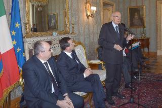 Il Presidente Giorgio Napolitano durante il suo intervento in occasione dell'incontro con il Cav. Lav. Alessandro Azzi, Presidente della Federazione Italiana delle Banche di Credito Cooperativo - Casse Rurali e Artigiane ed una delegazione dell'associazione