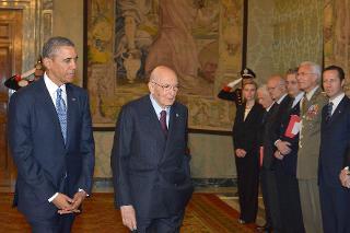 Il Presidente Giorgio Napolitano nel corso dell'incontro con il Presidente degli Stati Uniti d'America S.E. il Sig. Barack Obama