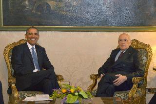 Il Presidente Giorgio Napolitano e il Presidente degli Stati Uniti d'America S.E. il Sig. Barack Obama nel corso dei colloqui