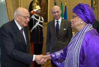 Il Presidente Giorgio Napolitano accoglie Ellen Johnson Sirleaf, Presidente della Repubblica di Liberia