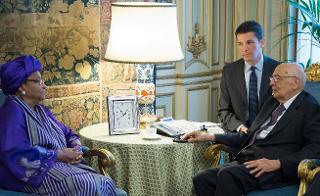 Il Presidente Giorgio Napolitano nel corso dei colloqui con Ellen Johnson Sirleaf, Presidente della Repubblica di Liberia