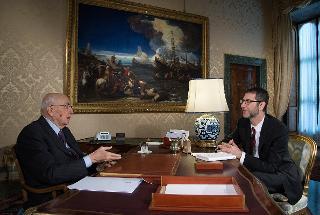 Il Presidente Giorgio Napolitano nel corso dell'intervista con Fabio Fazio