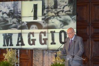 Il Presidente Giorgio Napolitano durante il suo intervento in occasione della celebrazione della Festa del Lavoro