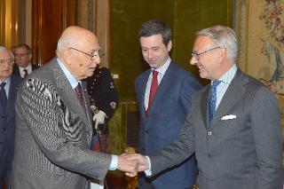 Il Presidente Giorgio Napolitano con il Vice Presidente del Consiglio superiore della magistratura On. Avv. Michele Vietti, in occasione dell'incontro con i nuovi Magistrati ordinari