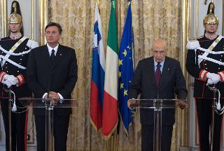 Il Presidente Giorgio Napolitano e il Presidente della Repubblica di Slovenia Borut Pahor nel corso dell'incontro con la stampa