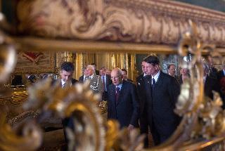 Il Presidente Giorgio Napolitano e il Presidente della Repubblica di Slovenia Borut Pahor attraversano i saloni del Palazzo del Quirinale
