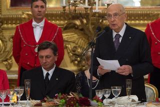 Il Presidente Giorgio Napolitano nel corso del pranzo di stato offerto in occasione della visita del Presidente della Repubblica di Slovenia Borut Pahor