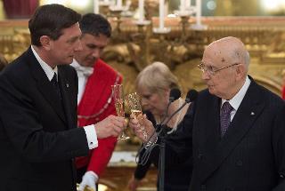 Il brindisi tra il Presidente della Repubblica Giorgio Napolitano e il Presidente della Repubblica di Slovenia Borut Pahor