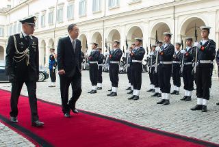 Il Segretario generale delle Nazioni Unite Ban Ki-moon al suo arrivo al Quirinale