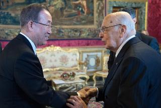 Il Presidente Giorgio Napolitano accoglie Ban Ki-moon, Segretario generale delle Nazioni Unite