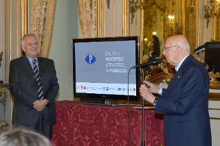 Il Presidente Giorgio Napolitano durante il suo intervento in occasione dell'incontro con la Fondazione Pubblicità Progresso, per la presentazione dei risultati del progetto multimediale in favore della donazione degli organi e dei tessuti