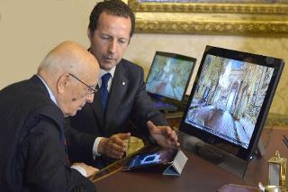 Un momento della presentazione della visita virtuale del Quirinale al Presidente Napolitano