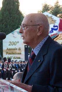 Il Presidente Giorgio Napolitano rivolge il suo indirizzo di saluto in occasione della celebrazione del 200° anniversario di fondazione dell'Arma dei Carabinieri