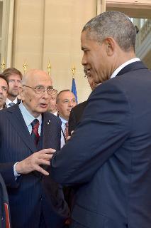 Il Presidente Giorgio Napolitano con il Presidente degli Stati Uniti d'America Barack Obama in occasione della cerimonia per il 70° anniversario dello Sbarco in Normandia